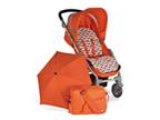 orange luna pushchair and black carry cot
